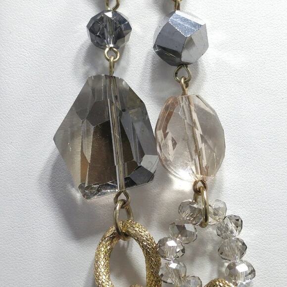 Gold Tone Statement Necklace with Faceted Crystal Beads 29 Inch Long Chain - Picture 4 of 10